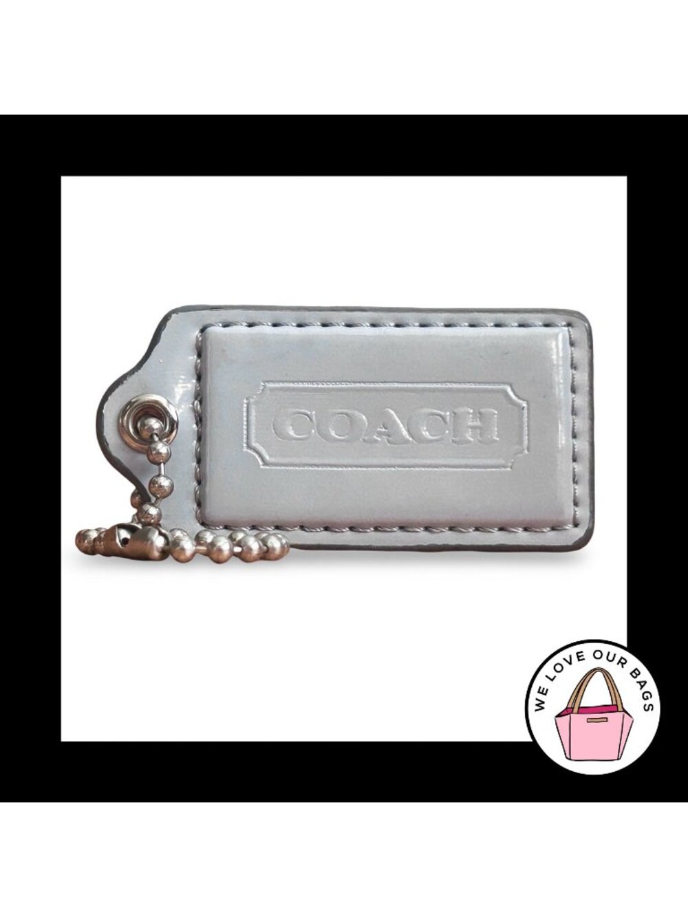 COACH HANG TAG 2.5" Baby Blue Patent Leather Bag Charm Keychain Fob Nickel Large